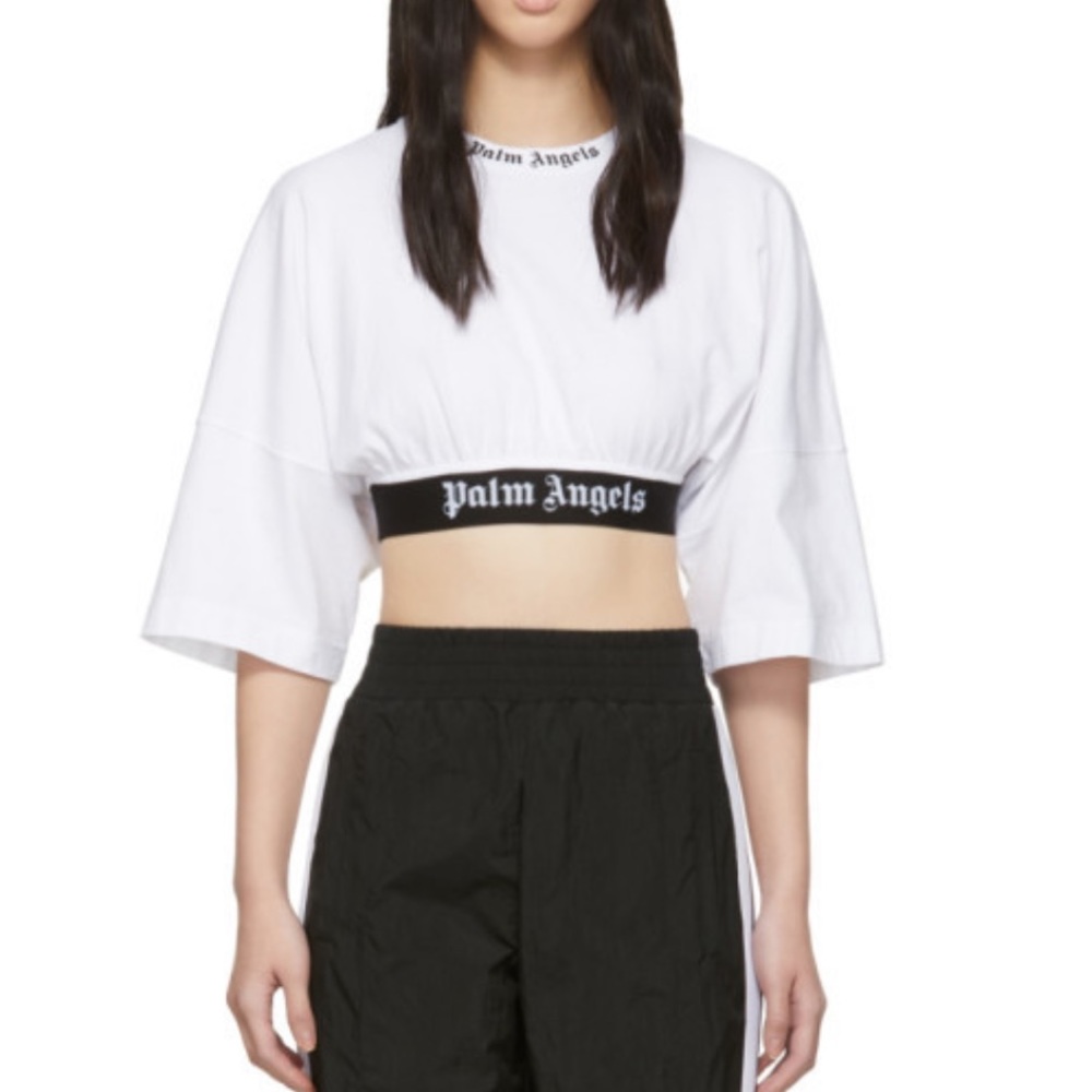 Palm Angels White Cropped Logo T-Shirt